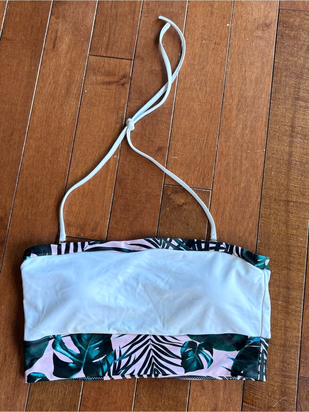 ROMWE White Panel Tropical Bikini Bandeau with Pink & Green Print